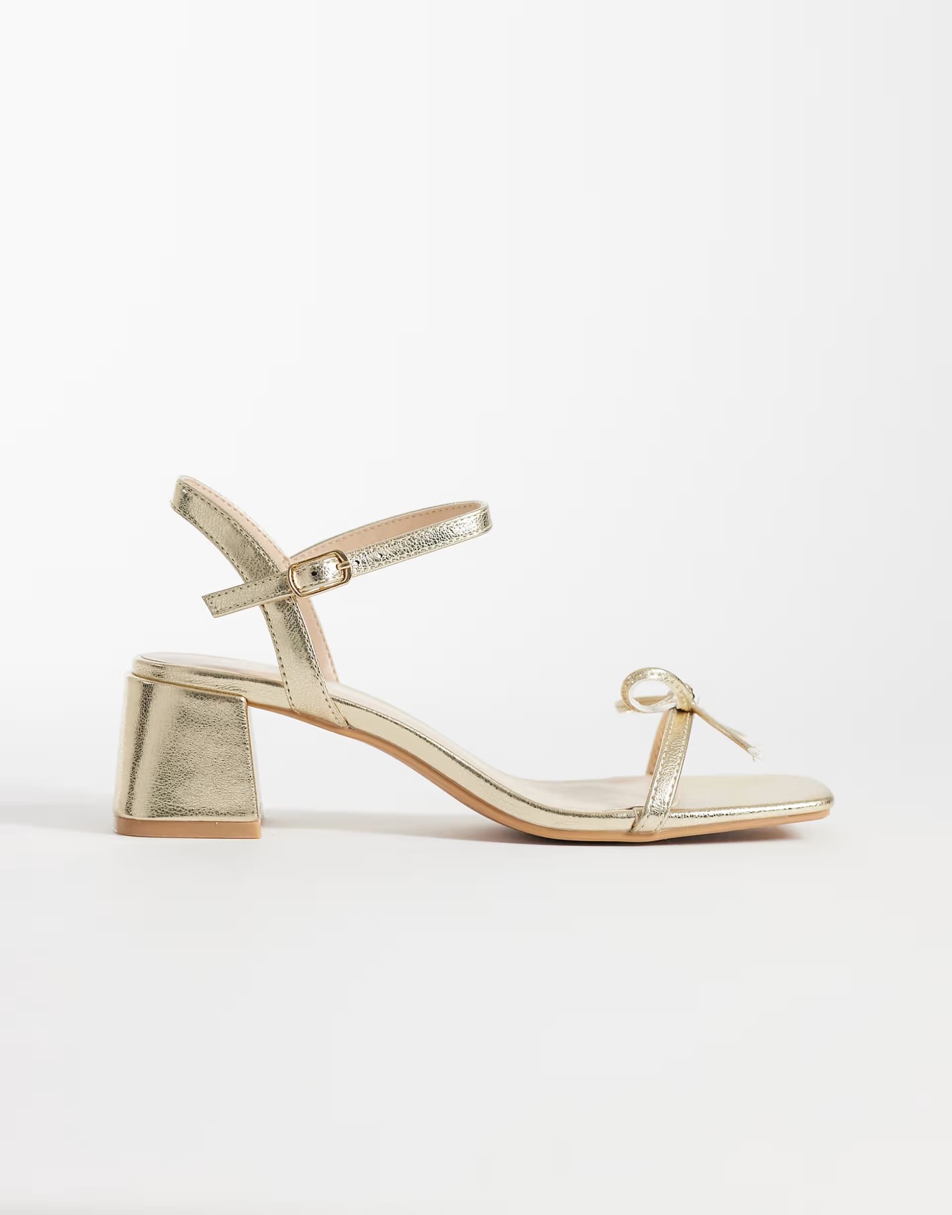 ASOS Glamorous low block heeled sandals in gold