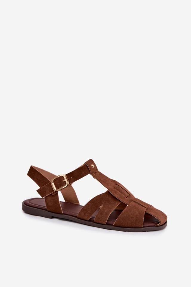 Love Lace Love Lace Women's Flat Roman Sandals with Adjustable Strap & Gold Buckle in Brown - 2
