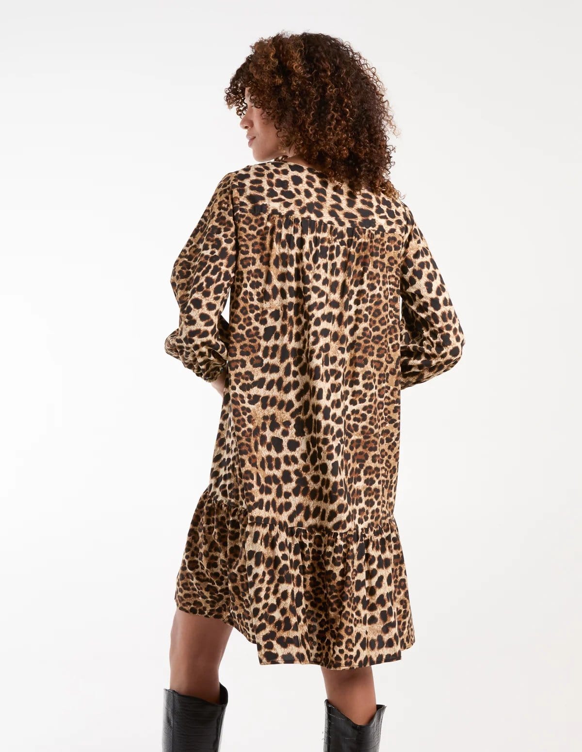 Blue Vanilla Leopard Print Shirred Front Tie Neck Smock Dress - 4