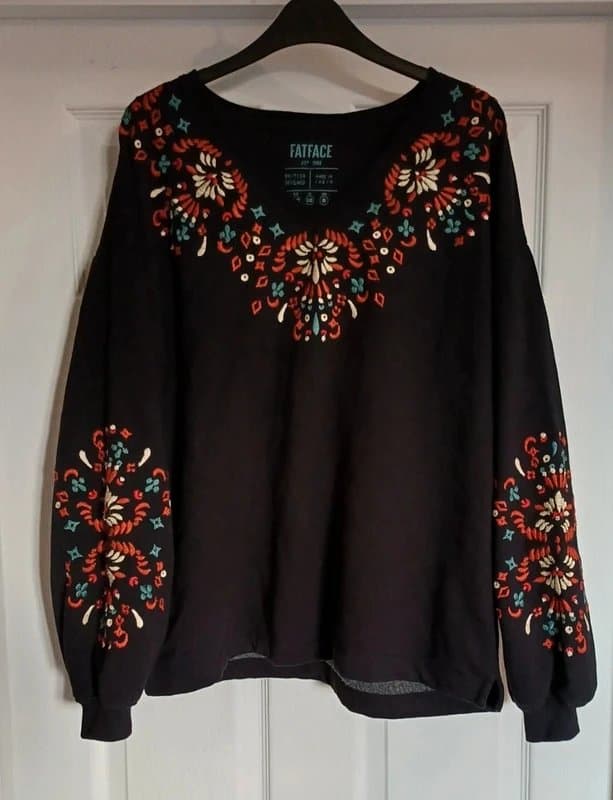 FatFace FatFace Black Embroidered Relaxed Sweatshirt- size 12/14