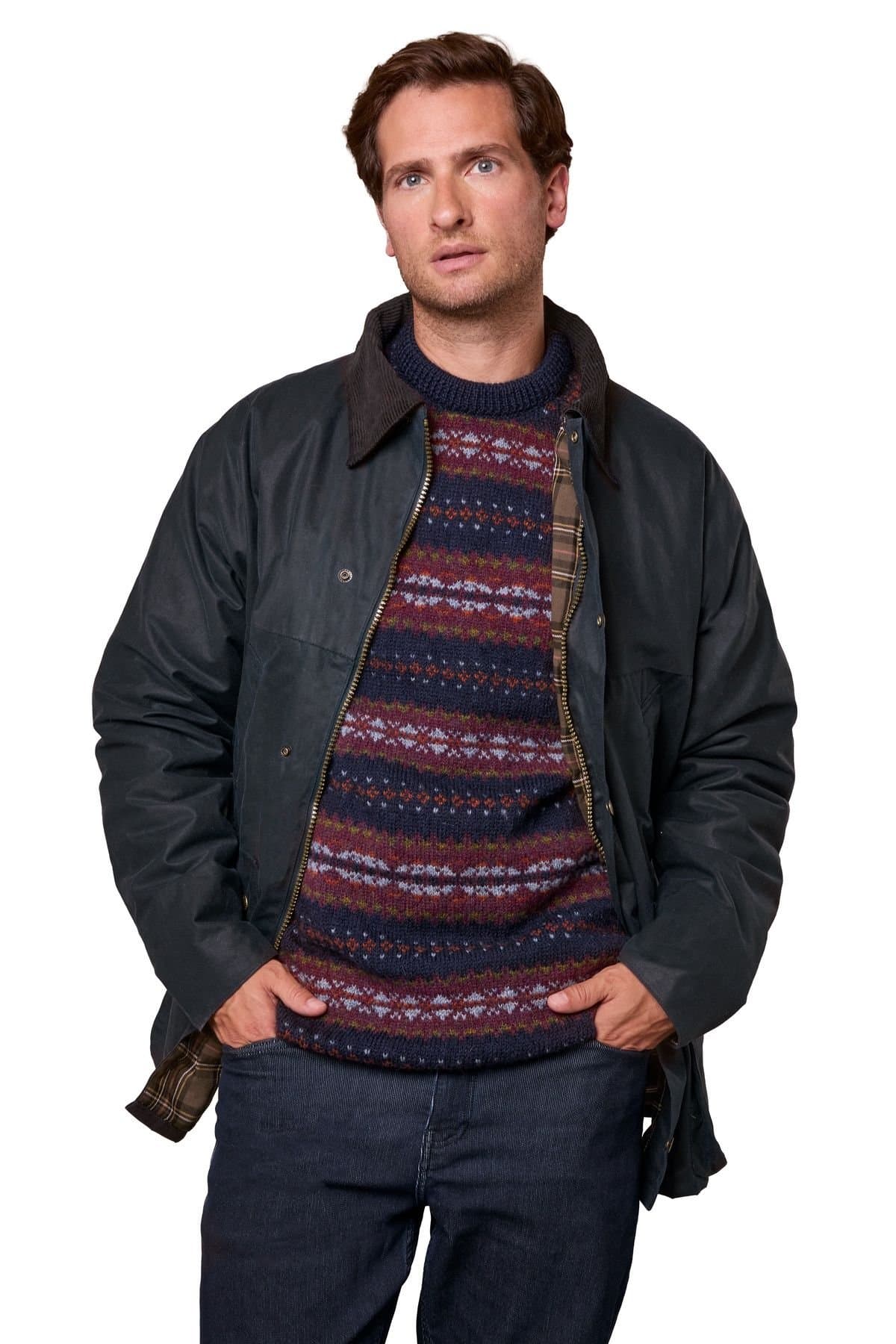 Celtic & Co Celtic & Co Men's Grown Sleeve Wax Cotton Jacket in Navy