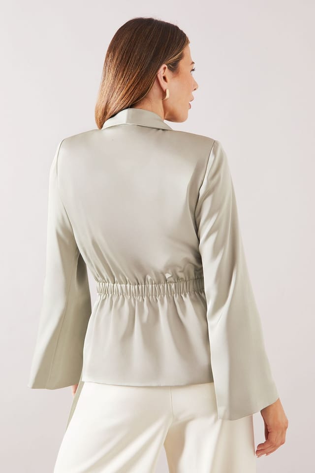 Wallis Wallis Women's Fluid Satin Wrap Tie Jacket in Sage - 3