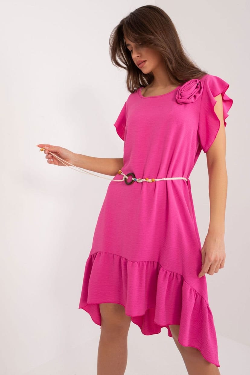 Love Lace Love Lace Women's Everyday Summer Flared Dress with Tie Belt in Pink - 1