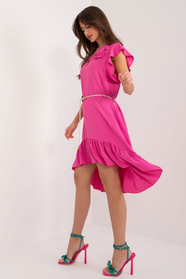 Love Lace Love Lace Women's Everyday Summer Flared Dress with Tie Belt in Pink - 3