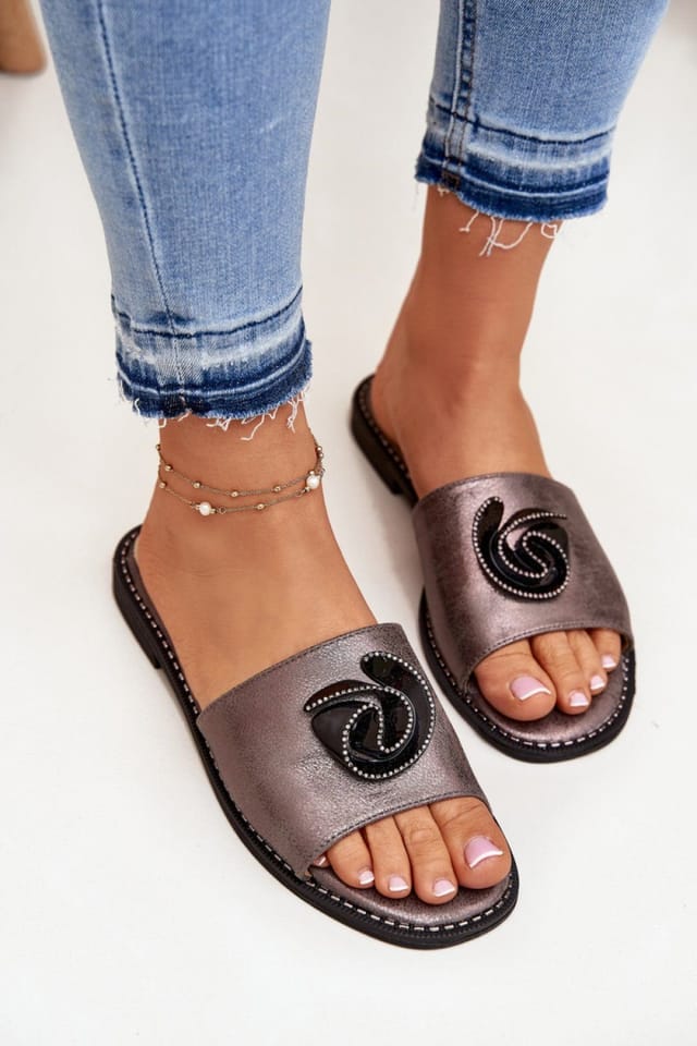Love Lace Love Lace Women's Elegant Flat Heel Sandals with Decorative Front Detail Style in Grey - 3