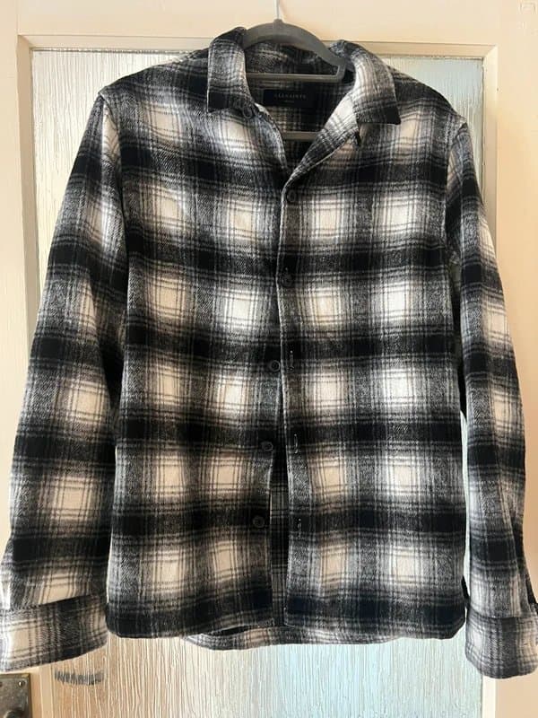 AllSaints AllSaints Check Wool Blend Overshirt Shacket Black White Size Small