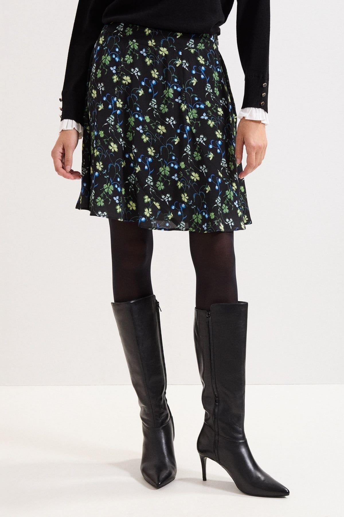 Phase Eight Phase Eight Women's Ilaria Print Flippy Skirt in True Black - 1