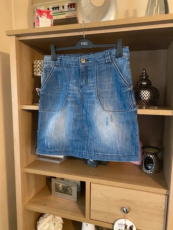 Oasis 💎 Oasis Blue Denim Knee-Length Skirt | Side-Tie Feature | Size 12 | Worn Once | Boho Style