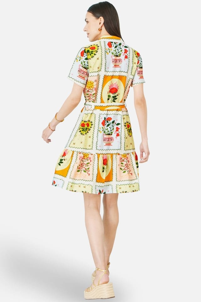 Yumi Yumi Women's Multicolour Sun Patchwork Print Shirt Dress in Ecru - 3