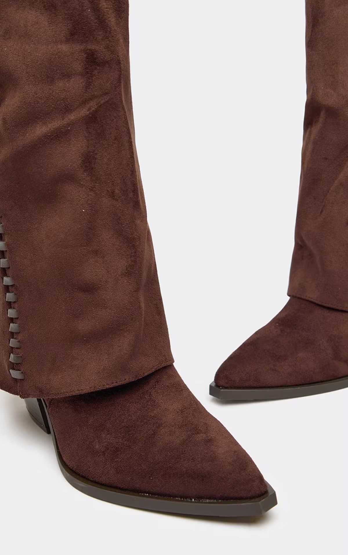 EGO Ramona Woven Layered Detail Western Cowboy Boot In Brown Faux Suede., Women's Size UK 3
