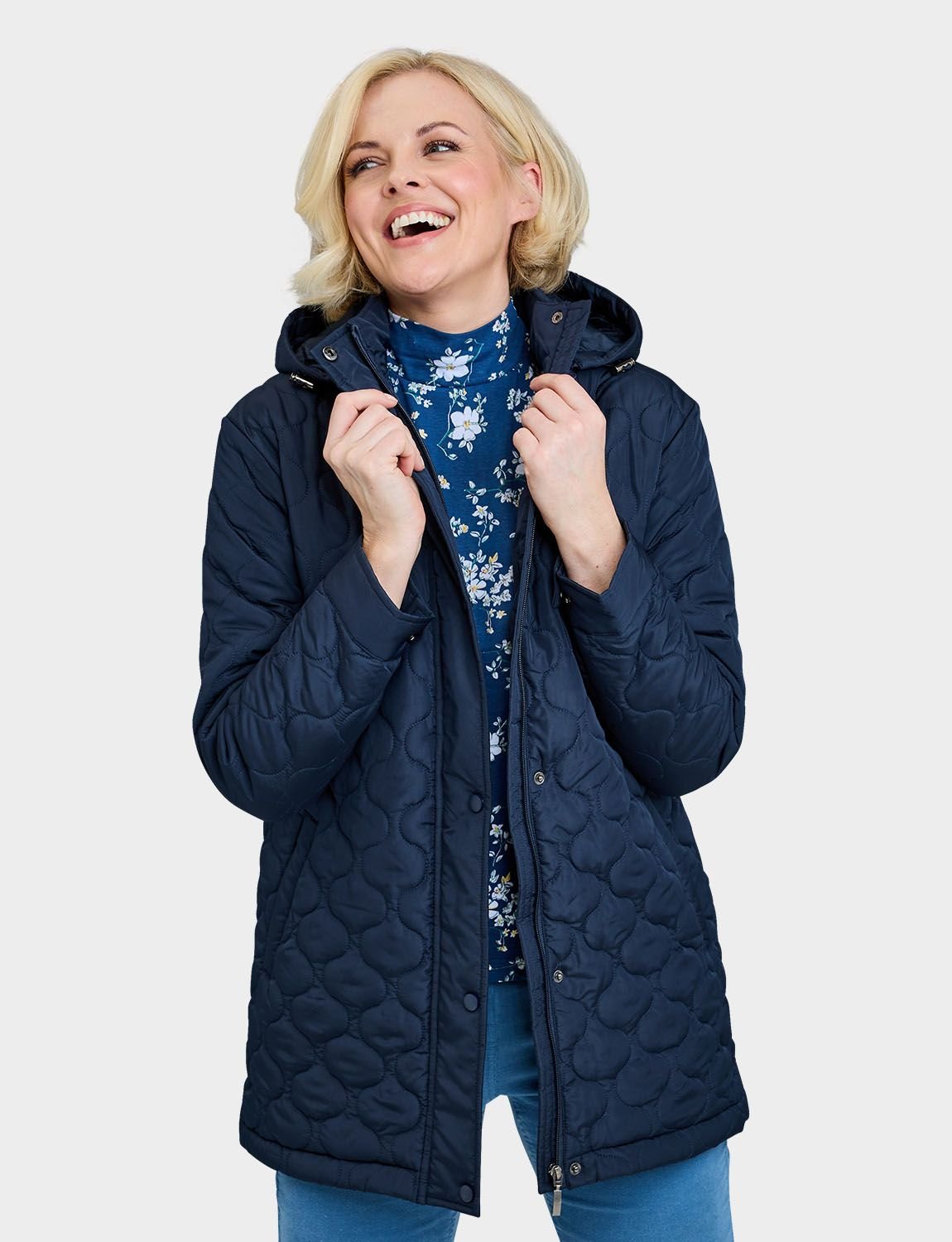 Amber Amber Women's Quilted Water-Resistant Jacket with Detachable Hood Adjustable Cuffs in Navy - 2
