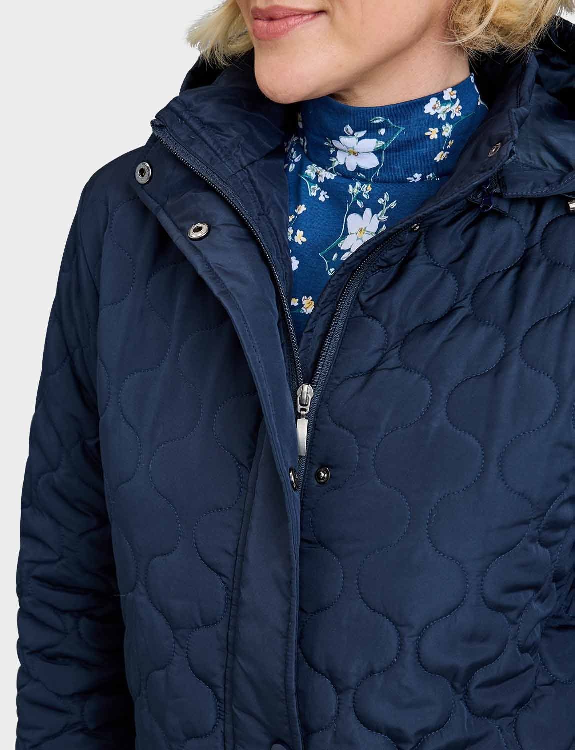 Amber Amber Women's Quilted Water-Resistant Jacket with Detachable Hood Adjustable Cuffs in Navy - 3