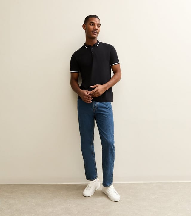 New Look Men's Black Regular Contrast Tipping Pique Polo Top New Look - 3