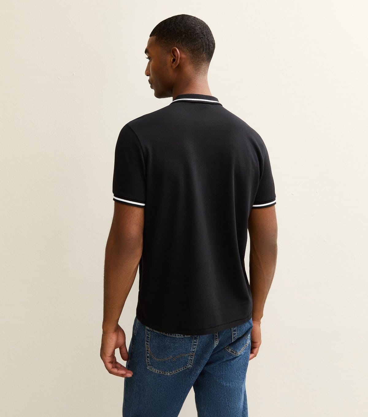 New Look Men's Black Regular Contrast Tipping Pique Polo Top New Look - 4