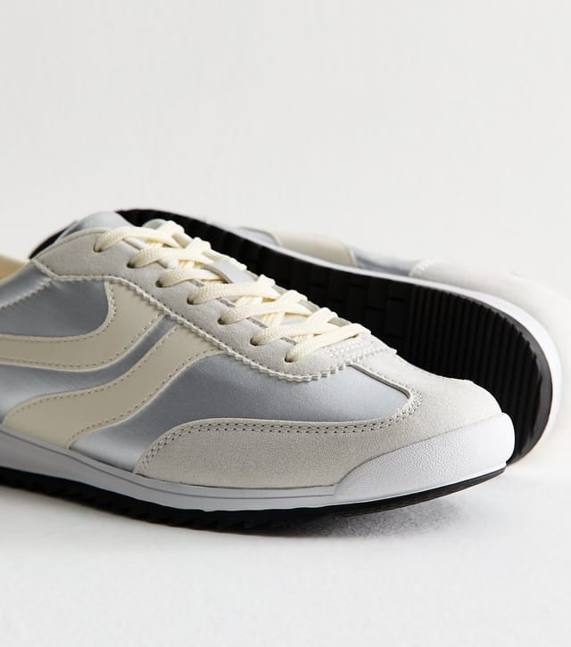 New Look Women's Silver Faux Leather Panelled Trainers Vegan New Look - 3