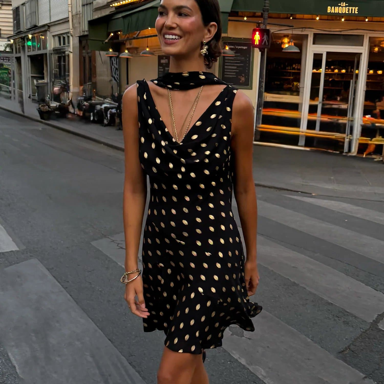 Never Fully Dressed Black Mini Sophie Dress with Gold Fleck