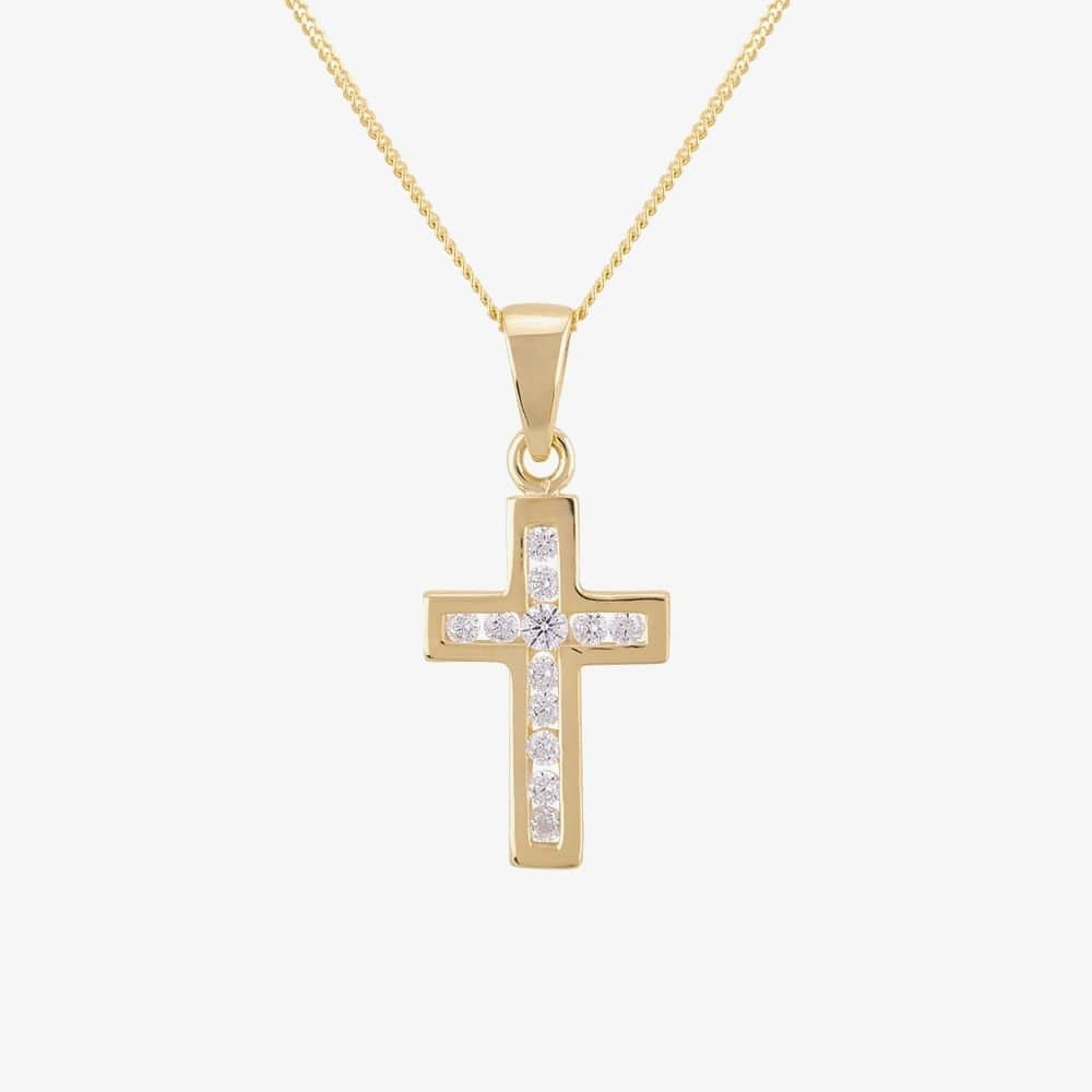 T.H.Baker T.H.Baker Women's 9ct Yellow Gold Channel-set Cubic Zirconia Cross GCS9
