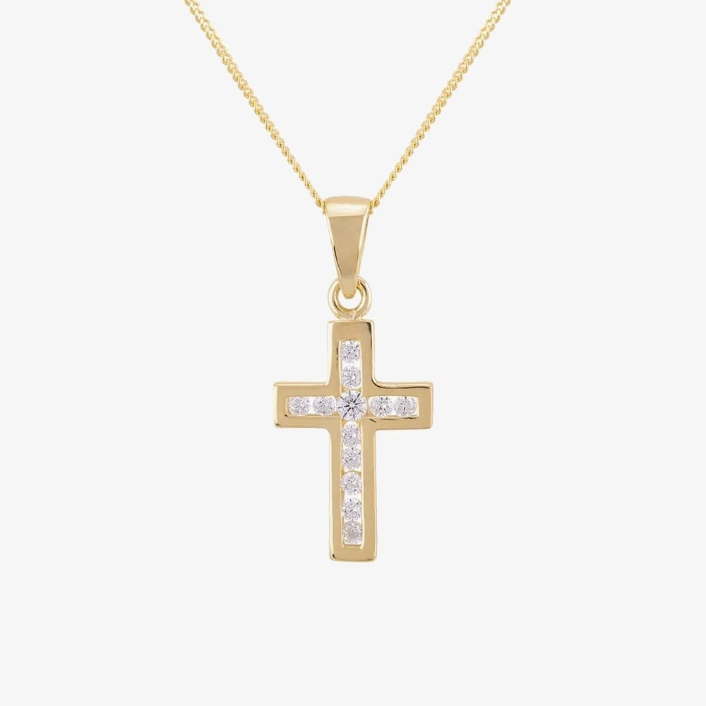 T.H.Baker T.H.Baker Women's 9ct Yellow Gold Channel-set Cubic Zirconia Cross GCS9 - 1