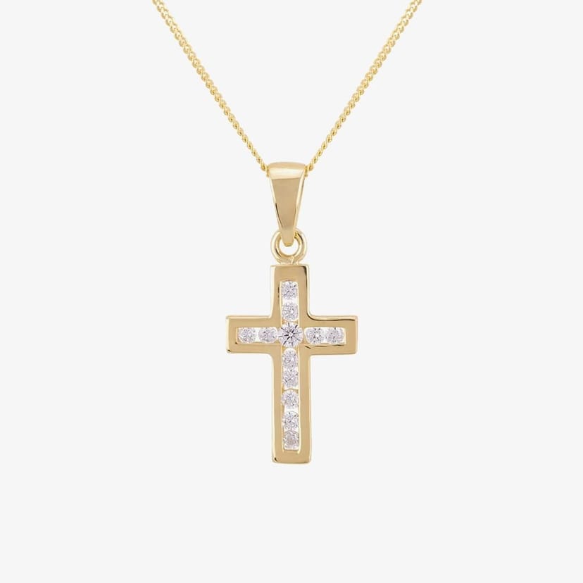 T.H.Baker T.H.Baker Women's 9ct Yellow Gold Channel-set Cubic Zirconia Cross GCS9 - 1