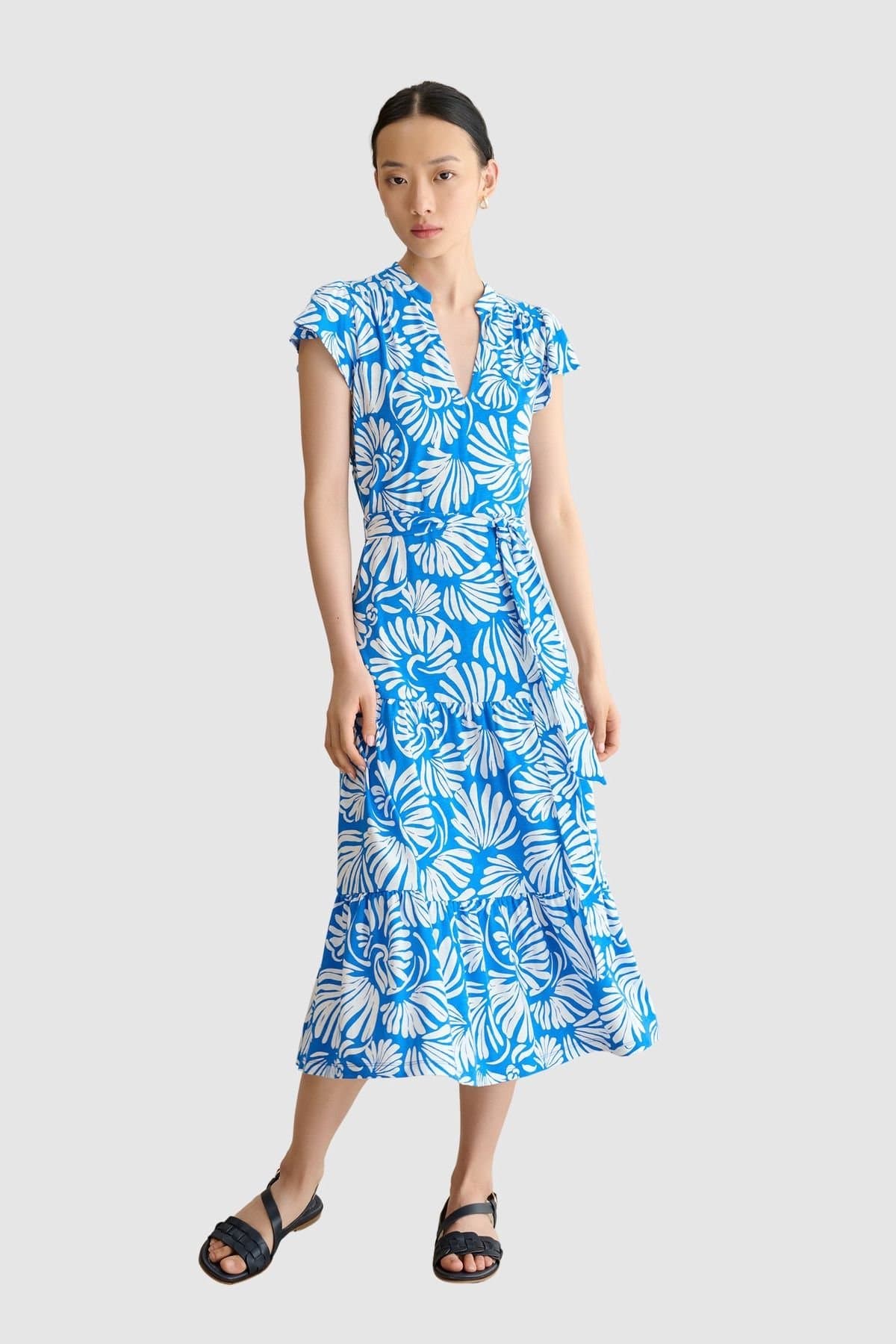 Hobbs London Hobbs London Women's Nadine Jersey Printed Midi Dress in Bright Blue