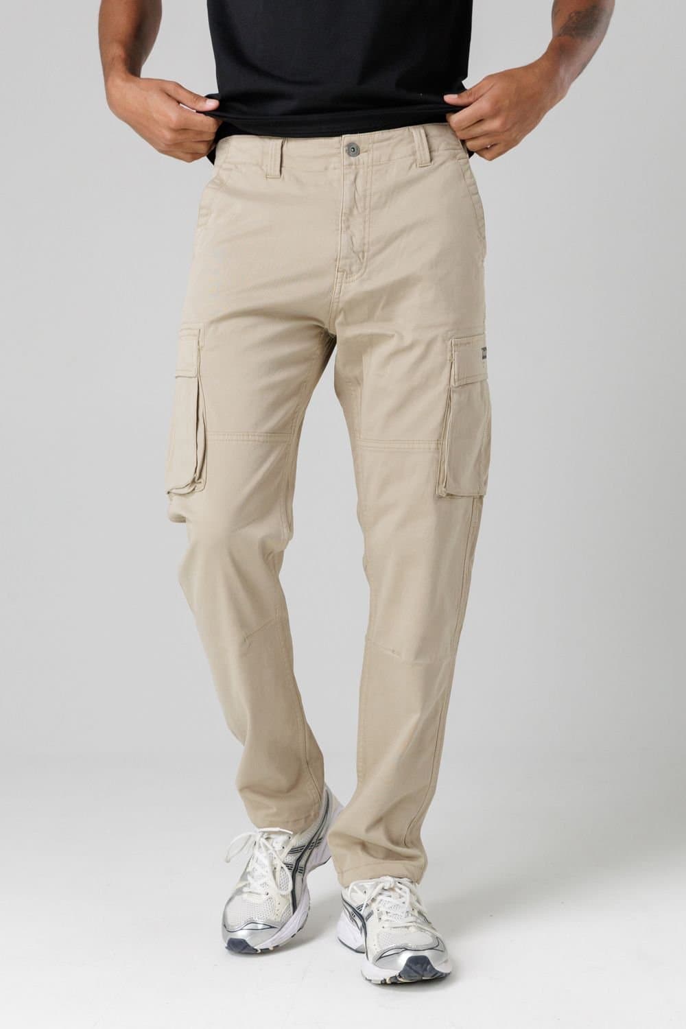 Firetrap Firetrap Men's Cotton Stretch Utility Cargo Trousers with Oversized Pockets in Beige