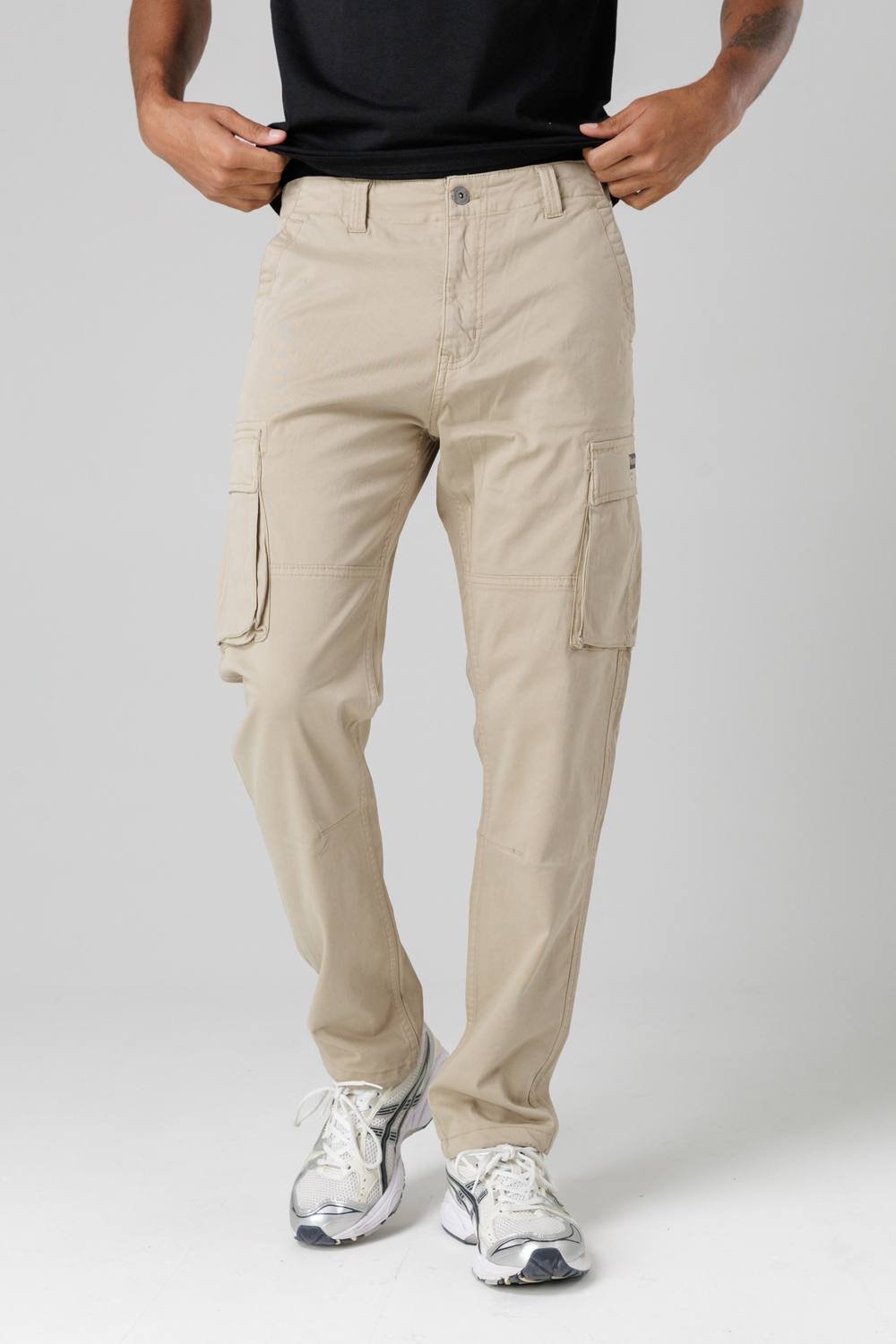 Firetrap Firetrap Men's Cotton Stretch Utility Cargo Trousers with Oversized Pockets in Beige - 2