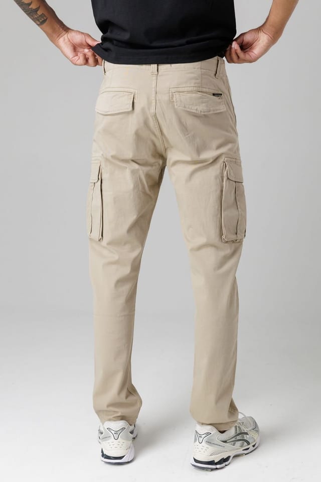 Firetrap Firetrap Men's Cotton Stretch Utility Cargo Trousers with Oversized Pockets in Beige - 2