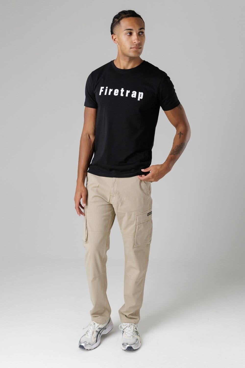 Firetrap Firetrap Men's Cotton Stretch Utility Cargo Trousers with Oversized Pockets in Beige - 4