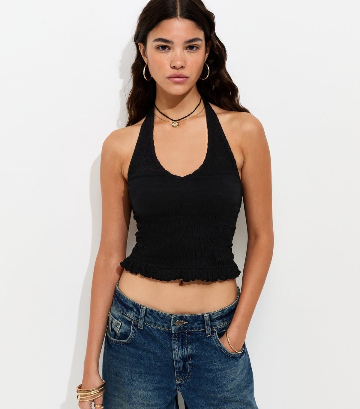 New Look Women's Black Shirred Halter Neck Vest New Look