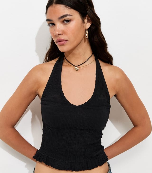 New Look Women's Black Shirred Halter Neck Vest New Look - 2