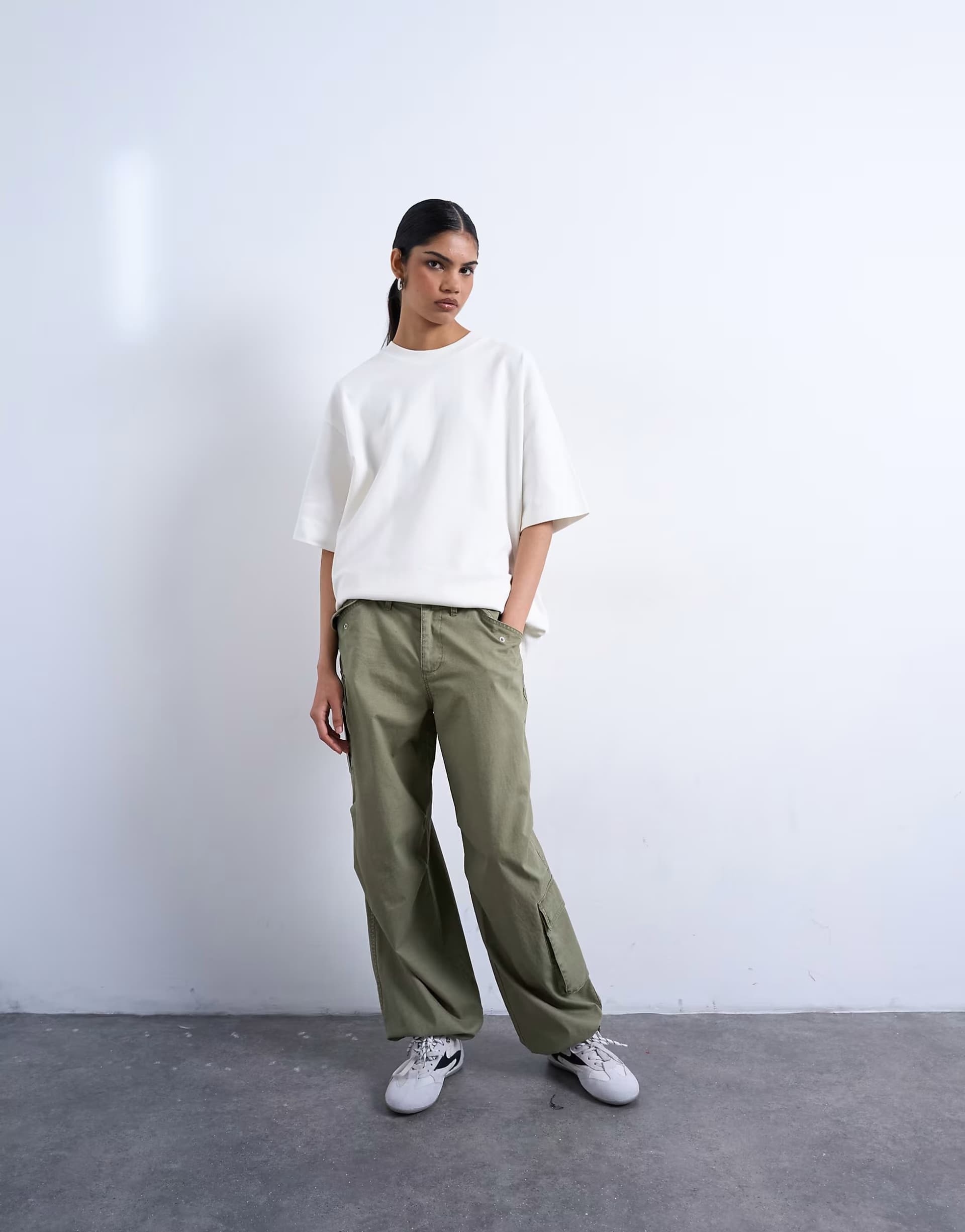 ASOS Topshop ripstop cargo trouser with drawcord hem in khaki