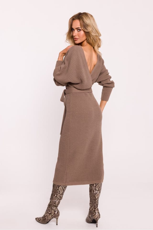 Love Lace Love Lace Women's Striped Knit Wrap Sweater Dress Midcalf in Brown - 2
