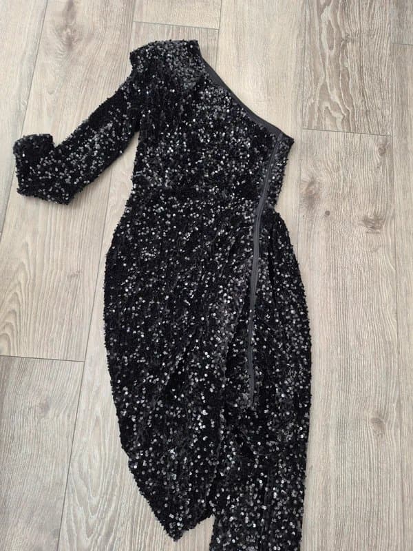ASOS Asos luxe one shoulder black sequin dress uk size 6