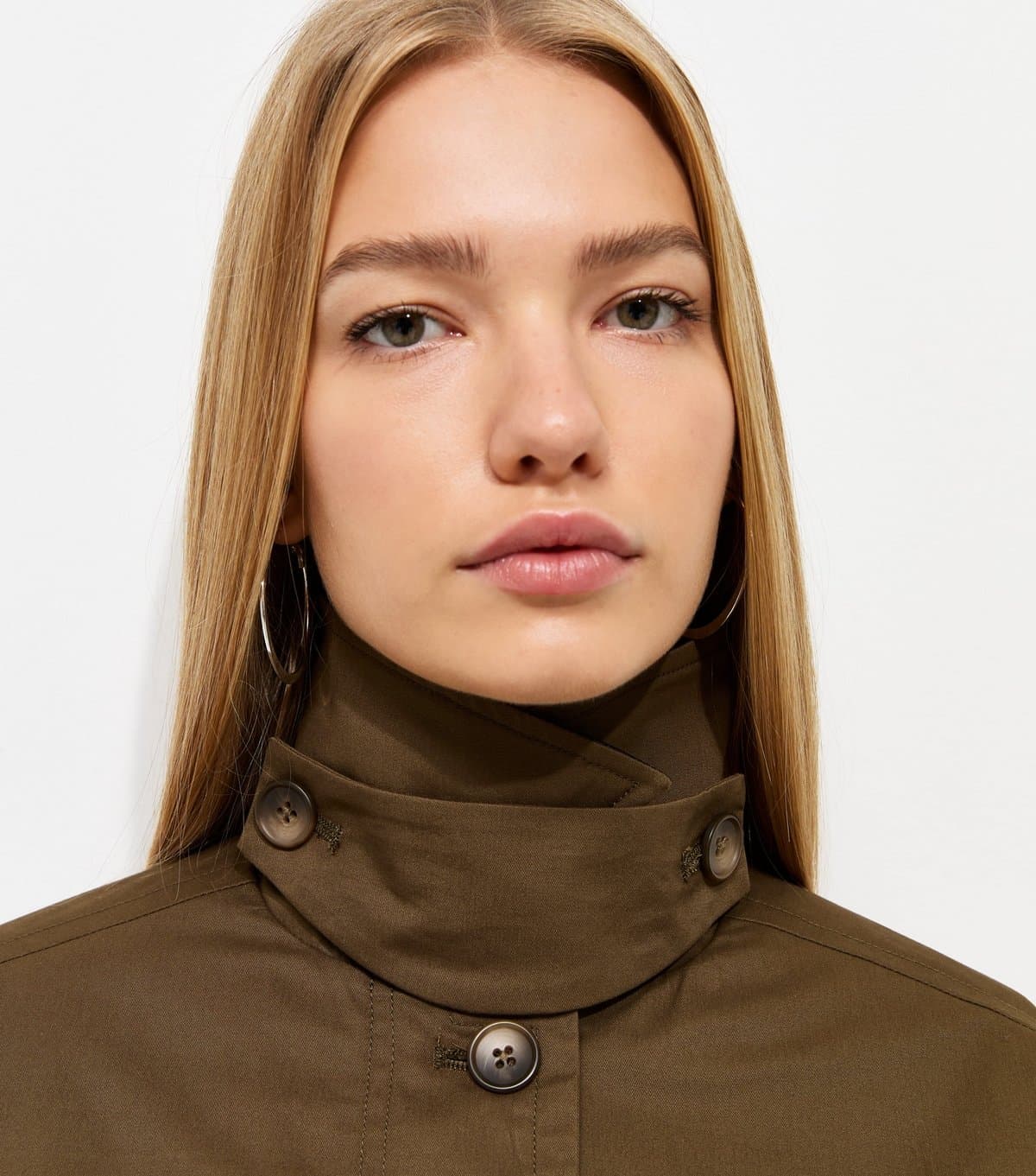 New Look Women's Dark Khaki Contrast Trim Funnel Neck Barn Jacket New Look