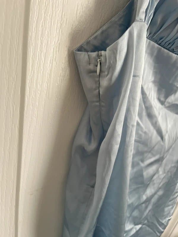 ASOS Asos Light Blue Satin Ruched Slip Dress