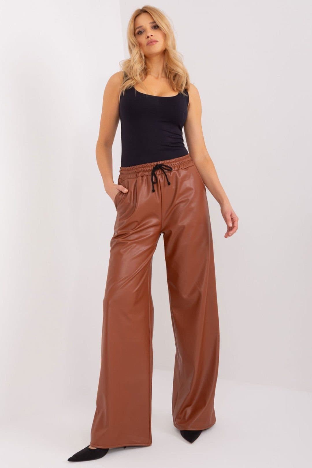 Love Lace Love Lace Brown Insulated Leather Long Pants with Side Pockets