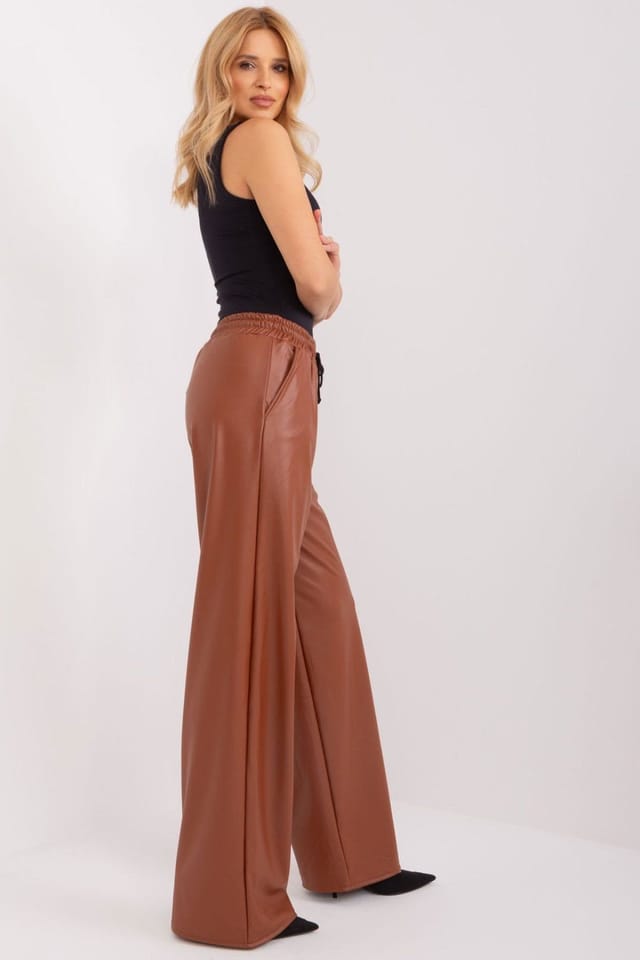 Love Lace Love Lace Women's Insulated Leather Long Pants with Side Pockets in Brown - 3