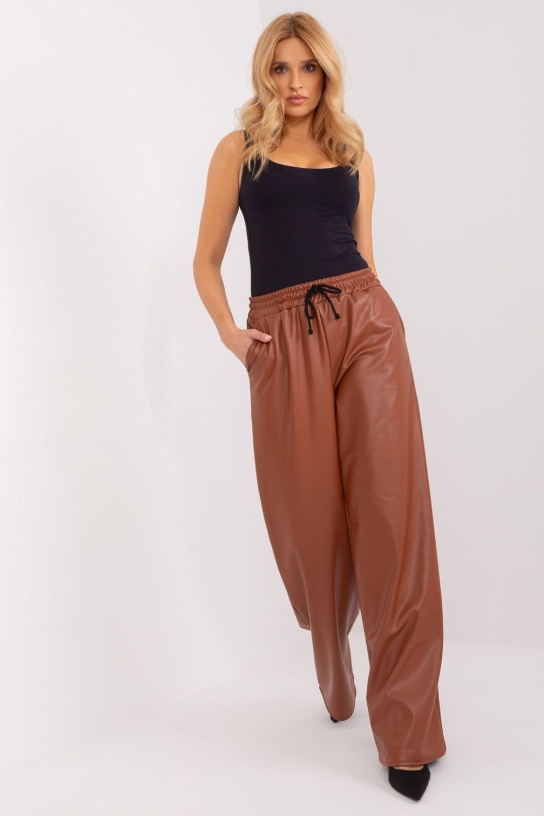 Love Lace Love Lace Women's Insulated Leather Long Pants with Side Pockets in Brown - 4