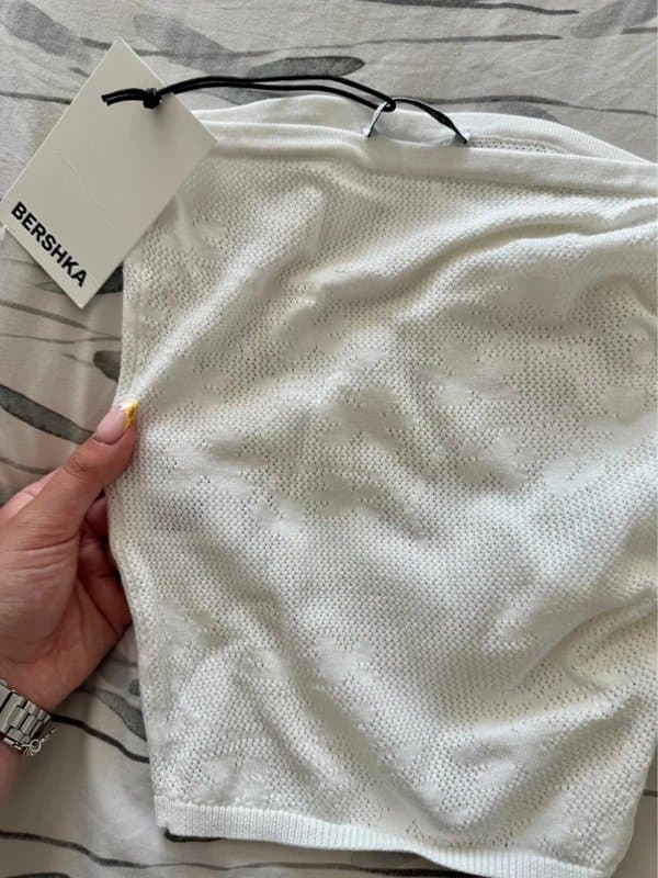 Bershka Bershka White Textured Ruched Side Tube Top - Size XS