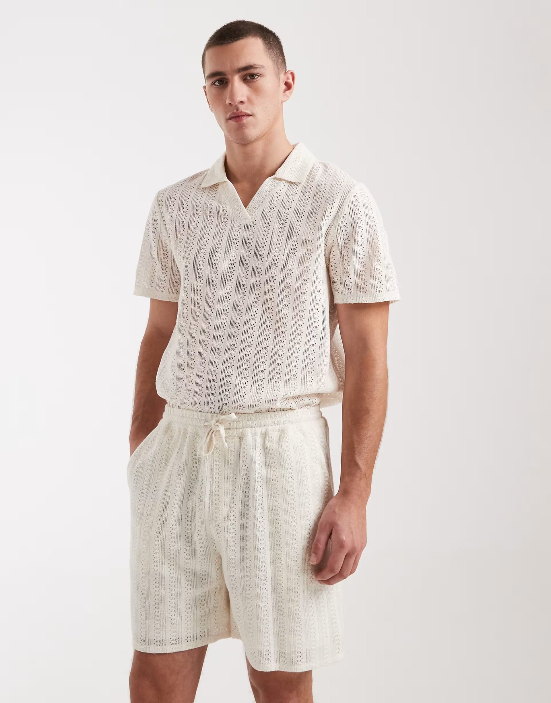 ASOS Cream Crochet Co-ord Shorts Set