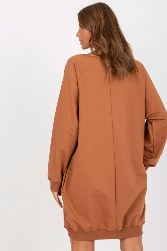 Love Lace Love Lace Women's Long V Neck Sweatshirt with Jet Stone Print in Brown - 3