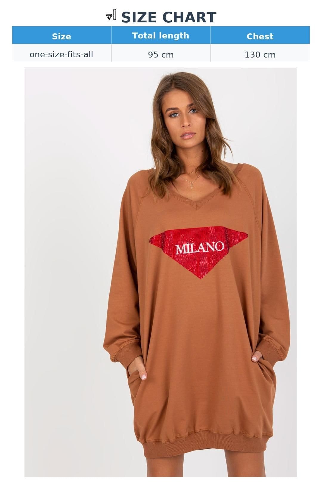 Love Lace Love Lace Women's Long V Neck Sweatshirt with Jet Stone Print in Brown - 4