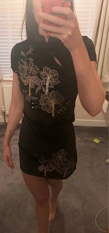 ASOS Design Velvet embroidered top with rouleau loop & drop bead detail