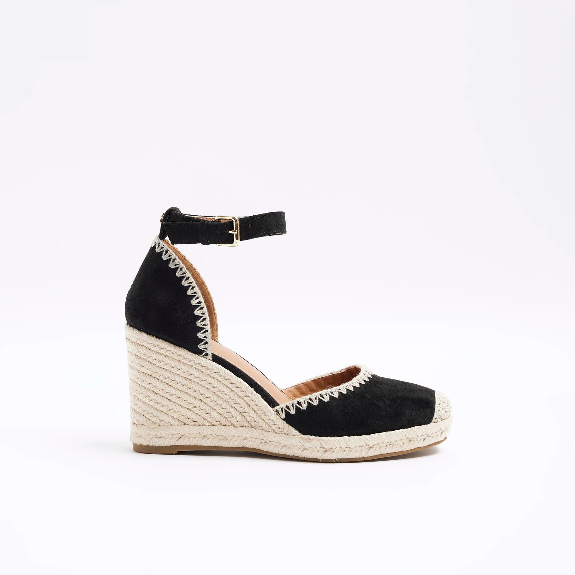 River Island River Island Womens Black Stitch Wedge Espadrille Sandals