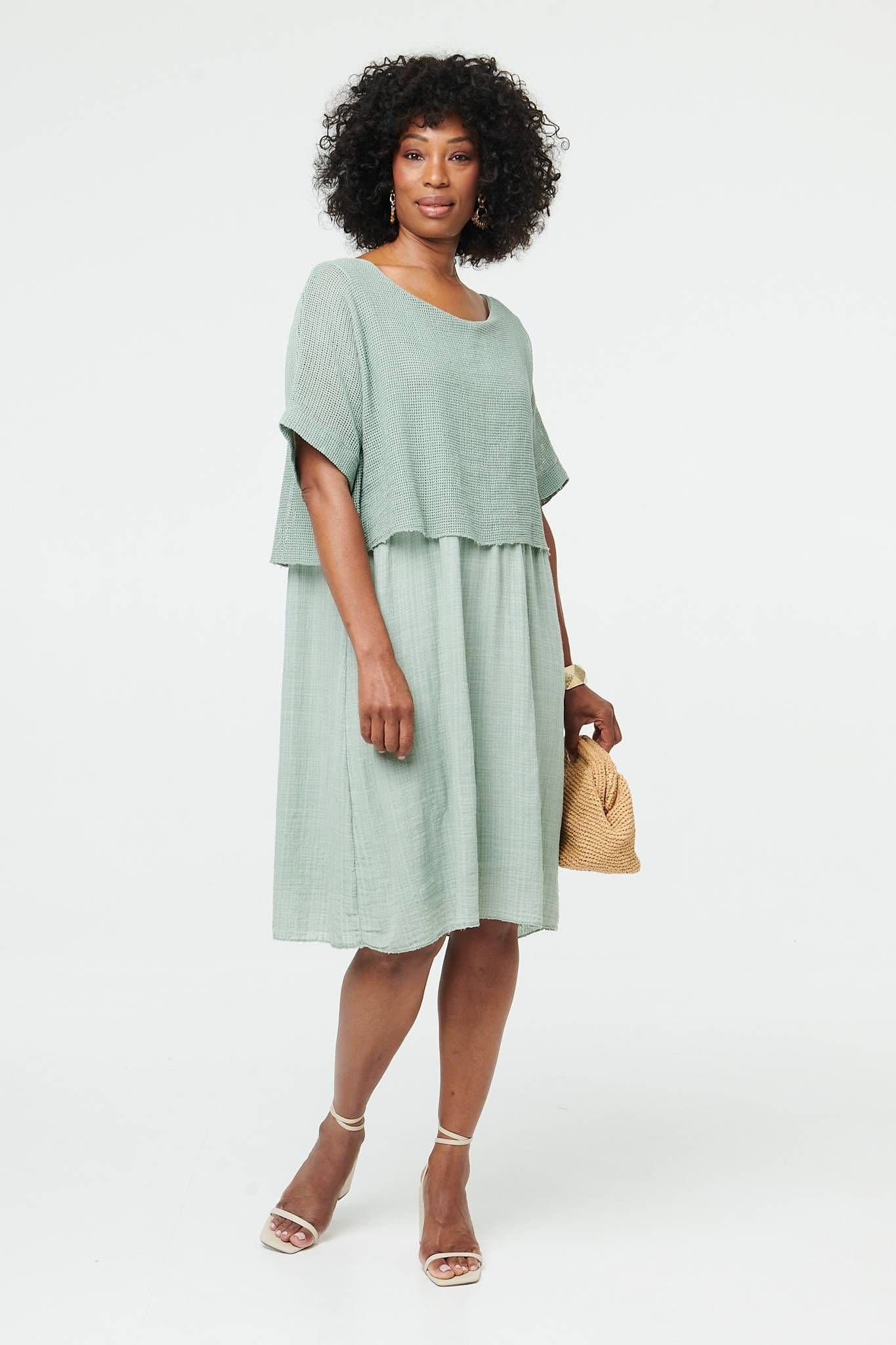 Izabel London Izabel London Women's Mesh Textured Layered Midi Dress in Green
