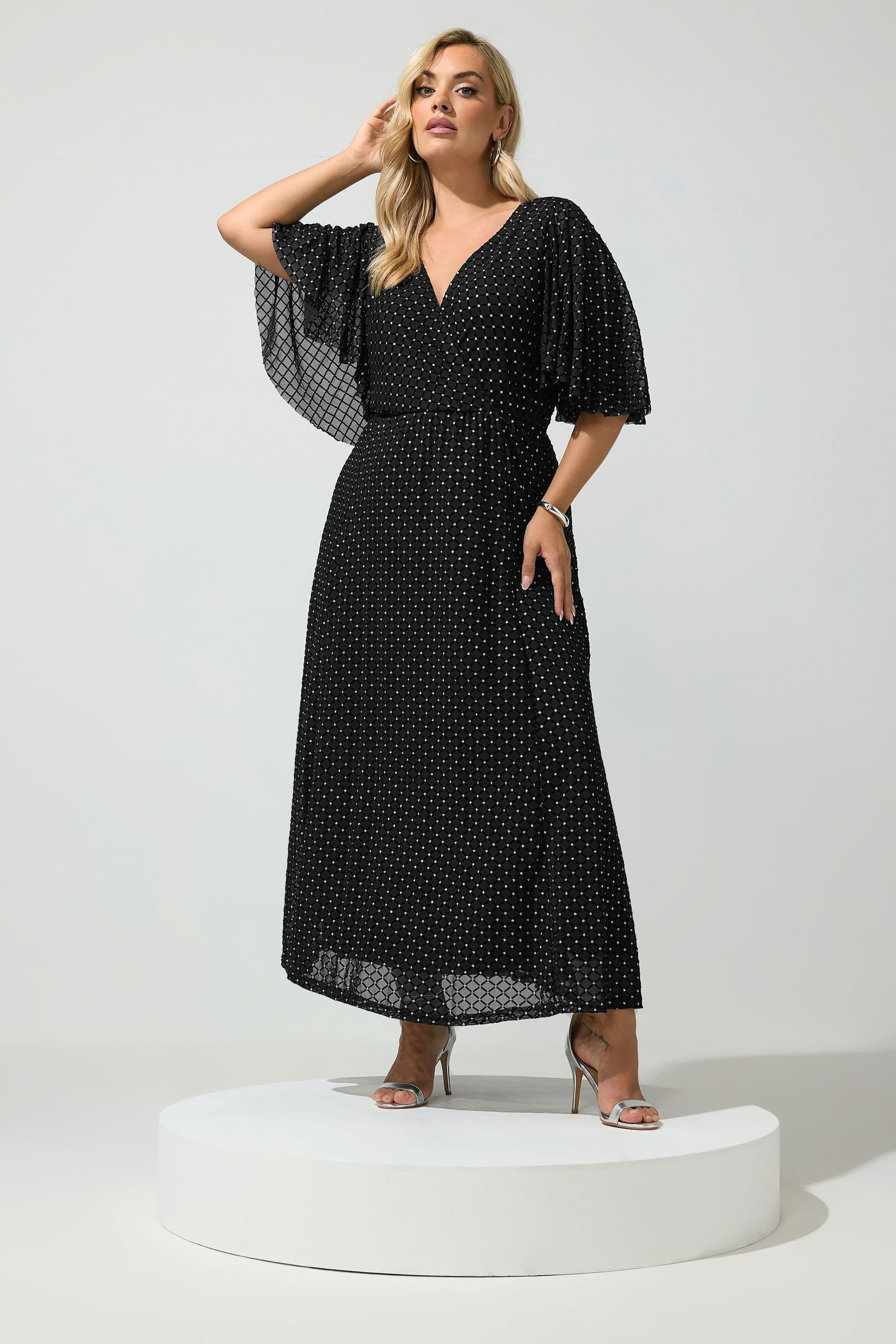 Yours Yours Women's Glitter Wrap Mesh Dress in Black