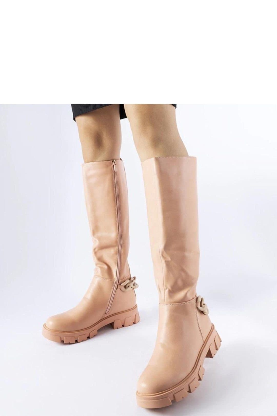 Love Lace Love Lace Pink Knee High Flat Boots with Chain Detail
