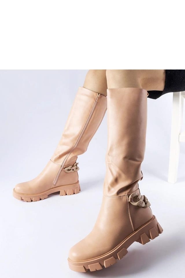 Love Lace Love Lace Women's Knee High Flat Boots with Chain Detail & Side Zipper in Pink - 2