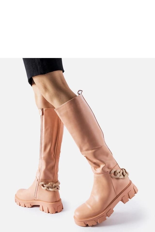 Love Lace Love Lace Women's Knee High Flat Boots with Chain Detail & Side Zipper in Pink - 3
