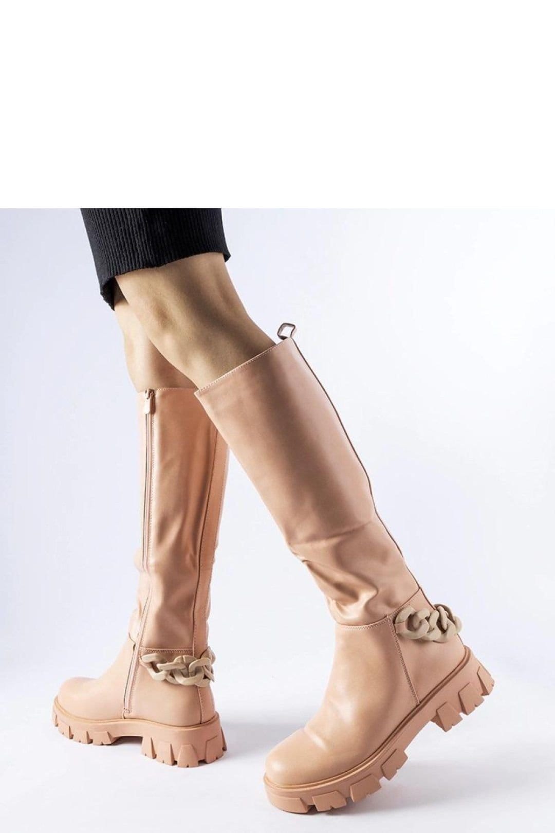 Love Lace Love Lace Women's Knee High Flat Boots with Chain Detail & Side Zipper in Pink - 4